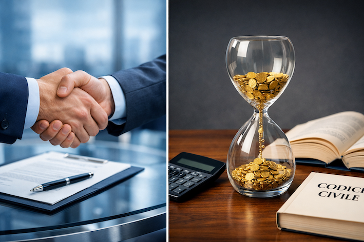 Stretta di mano professionale in ufficio moderno a rappresentare il Trattamento di Fine Mandato per amministratori